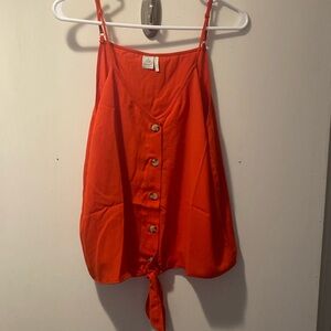 Large button up tank top blouse with tie in front